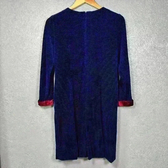 VINTAGE Ming Ying Japanese Blue Velour 1950s Mini Dress Long Sleeve Women Small - Picture 11 of 13
